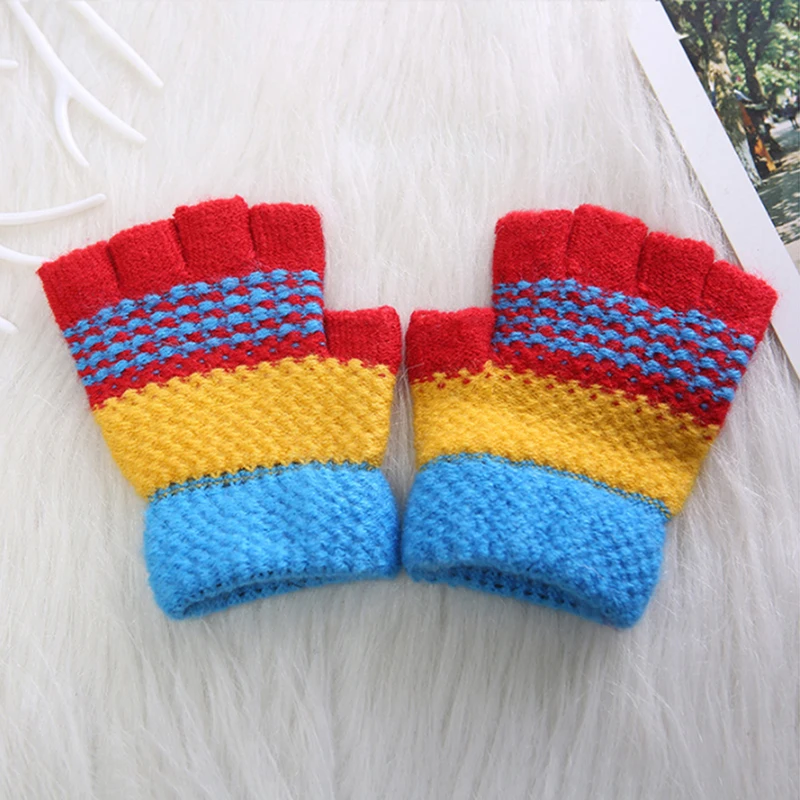 

New 2-10 Y Children Half-Finger Gloves Winter Warm Kids Gloves for Boys and Girls Crochet Knit Baby Gloves New Year Gifts