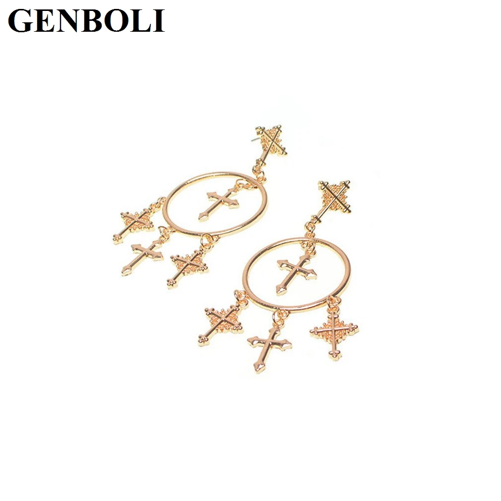 GENBOLI винтажные Бохо кристалл крест Висячие серьги для женщин барокко богемные
