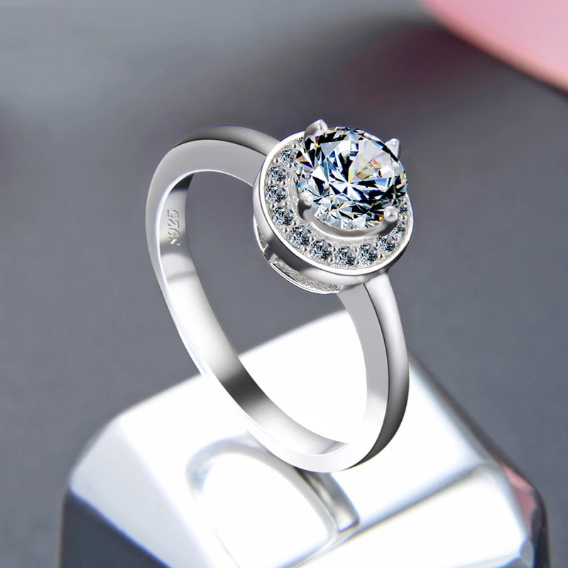 Bague Ringen 925 пробы Серебряное кольцо на палец с кристаллами простые круглые обручальные кольца для женщин Оригинальные серебряные ювелирные изделия для помолвки