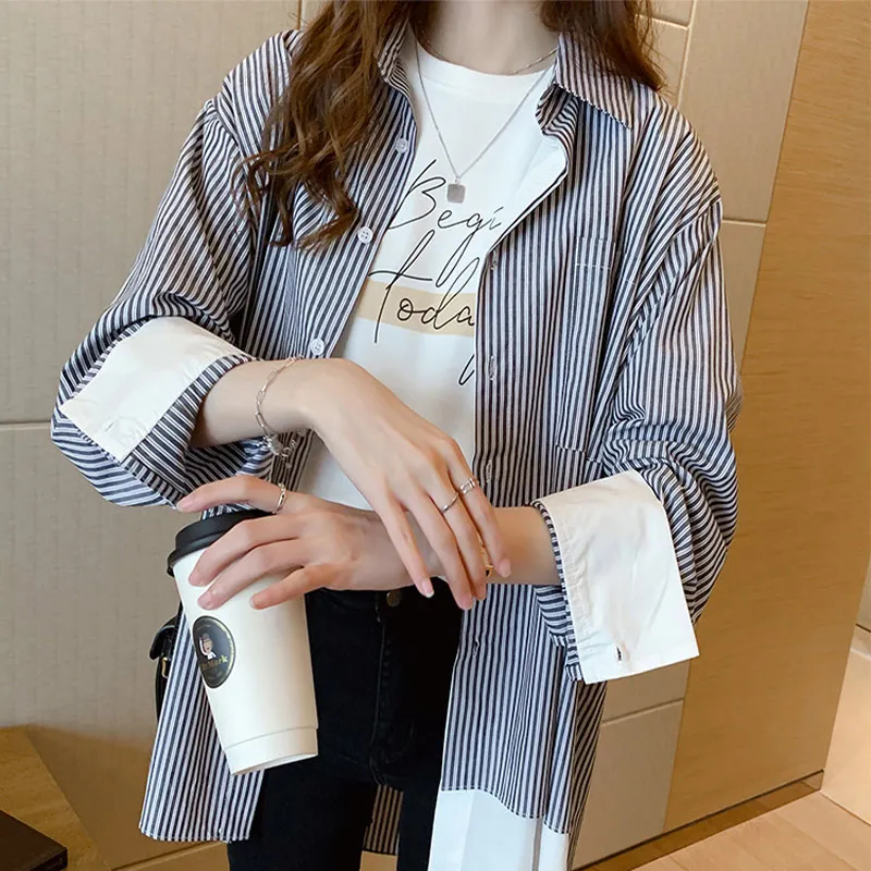 Женская блузка в полоску Повседневная офисная рубашка Корейском стиле