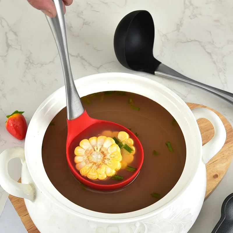 

Silicone Spoon Non-Stick Pan Stainless Steel Handle Silicone Spoon Non-stick Pot Spoon Silica Gel Kitchen Ware