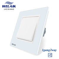 welaik push button 1gang2way switch manufacturer of wall light switch black white crystal glass panel ac 110 250v a1712wb