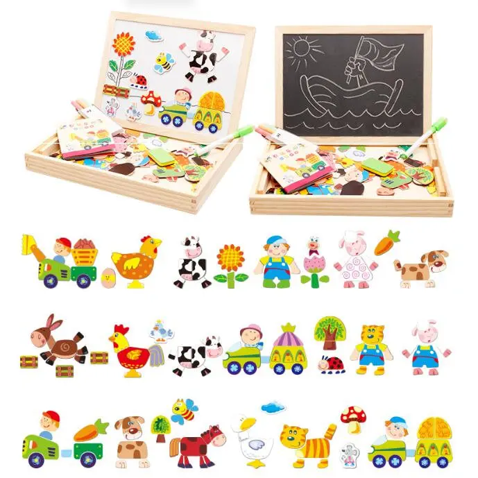 Farm 100+ шт деревянные Магнитные Головоломки, игрушки для детей, 3D головоломка, фигурка животных, автомобиль, цирк, доска для рисования, 5 стилей, Обучающие деревянные игрушки - Цвет: Farm