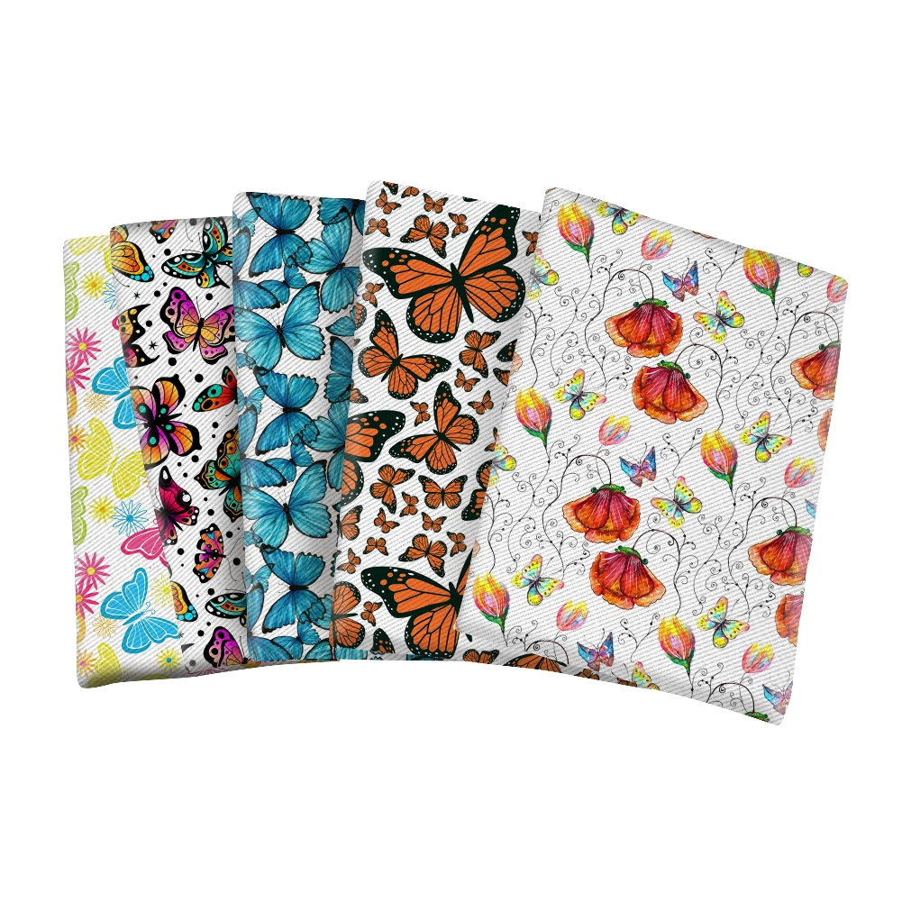 Эстетичная саржевая ткань с принтом бабочки из полиэстера и хлопка для шитья в