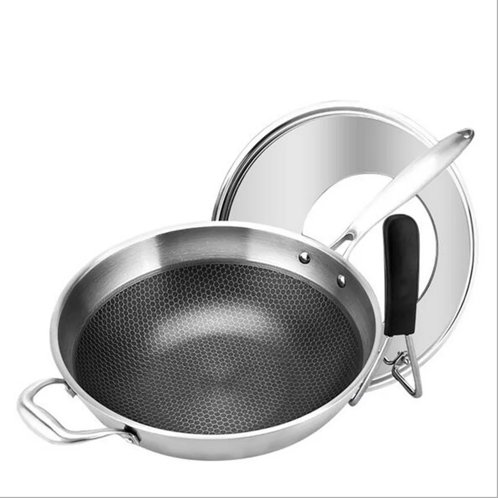 

32CM Stainless Steel Wok Non-stick Pan Without Oil Smoke Uncoated Household Wok Induction Pot Kitchen Pan Cooking Pot