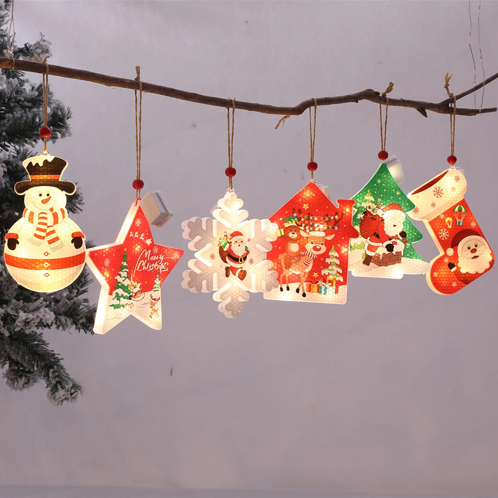 

6pcs Christmas Led Lights Hanging Pendant Santa Claus Snowman Snowflake Xmas Tree Oranments Noel Navidad Hanging Pendants