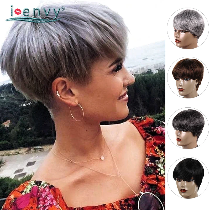 Court Perruques Cheveux Humains Couleur Coupe Brun