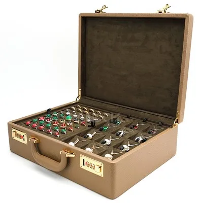 Портативная шкатулка для ювелирных изделий из искусственной кожи, специальный чемодан для изготовления на заказ, шкатулка для выставочных ювелирных изделий с замком паролем