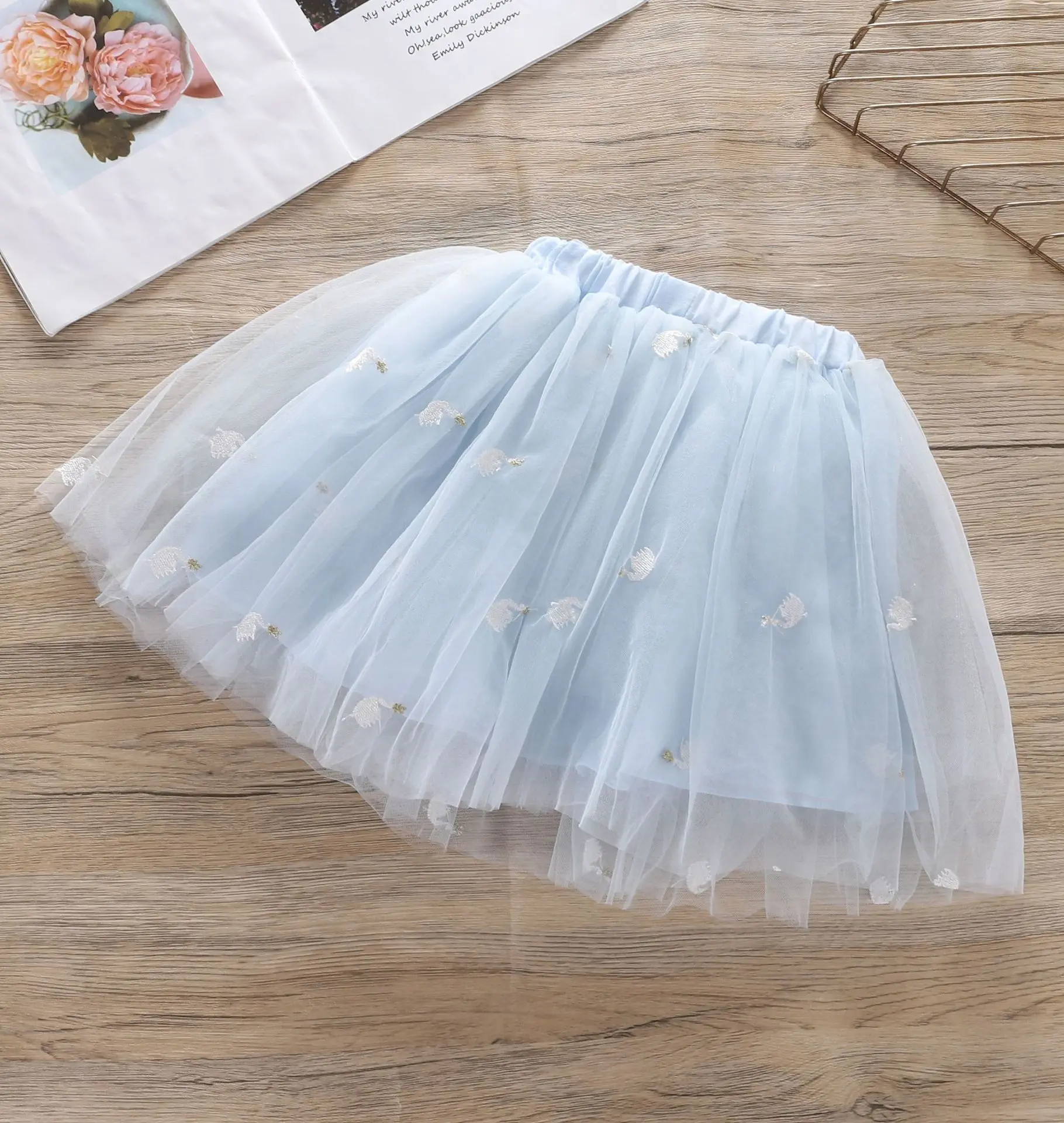 

Summer Girls' Clothing Sets Cartoon Swan Embroidered Strapless Fly Sleeves Top+Gauze Skirt Princess Baby Kids Children Clothes