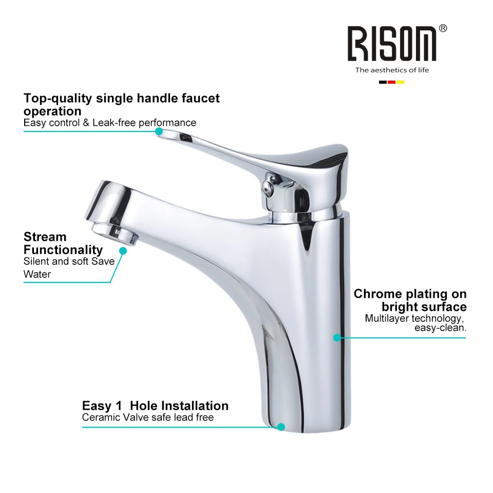 

RISOM Classic Style bathroom Basin and sink Faucets chrome bath tap Cold and Hot Water Mixer Single Handle Tap