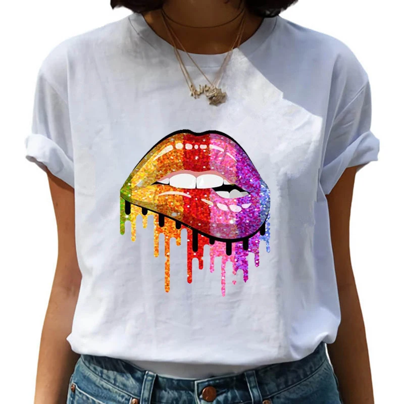 

Love Lips T Shirt Women Vogue Summer Casual Tshirts Tees Harajuku Graphic Tops 2021 New Kawaii Female T-shirt Woman Clothing