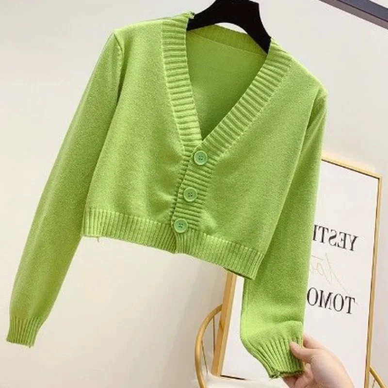 

2020 New Cardigan Women Single Breasted Autumn Winter Casual Korean Simple V-neck Full-Sleeve Shawl Sweater Solid Kawaii 066