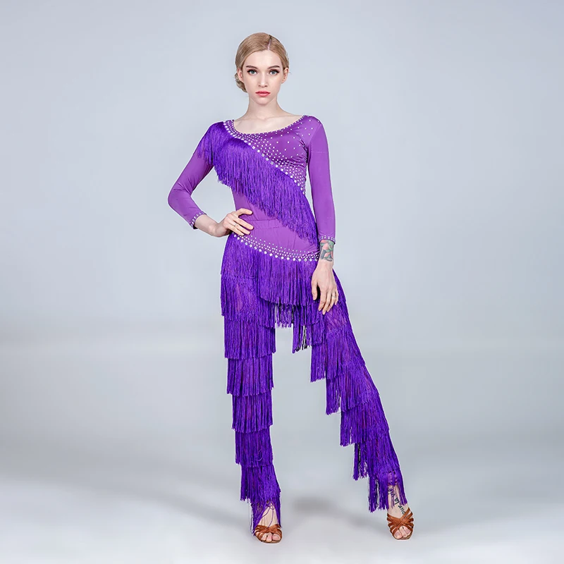 

Latin Dance Pants Women Latin Dress Salsa Standard Dance Pants 3 Colors Tassels Rhinestones Ballroom Dance Competition Dresses