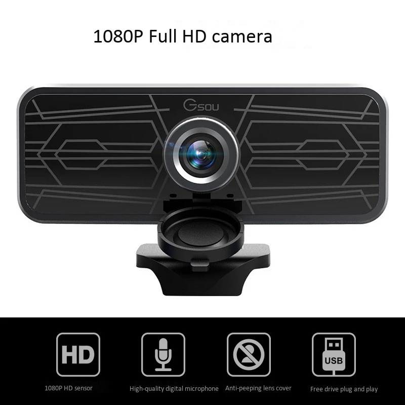 

Gsou 1080P Webcam Built-in Dual Microphones Plug-And-Play for PC USB Full HD Video Cameras Webcasts Online Lessons
