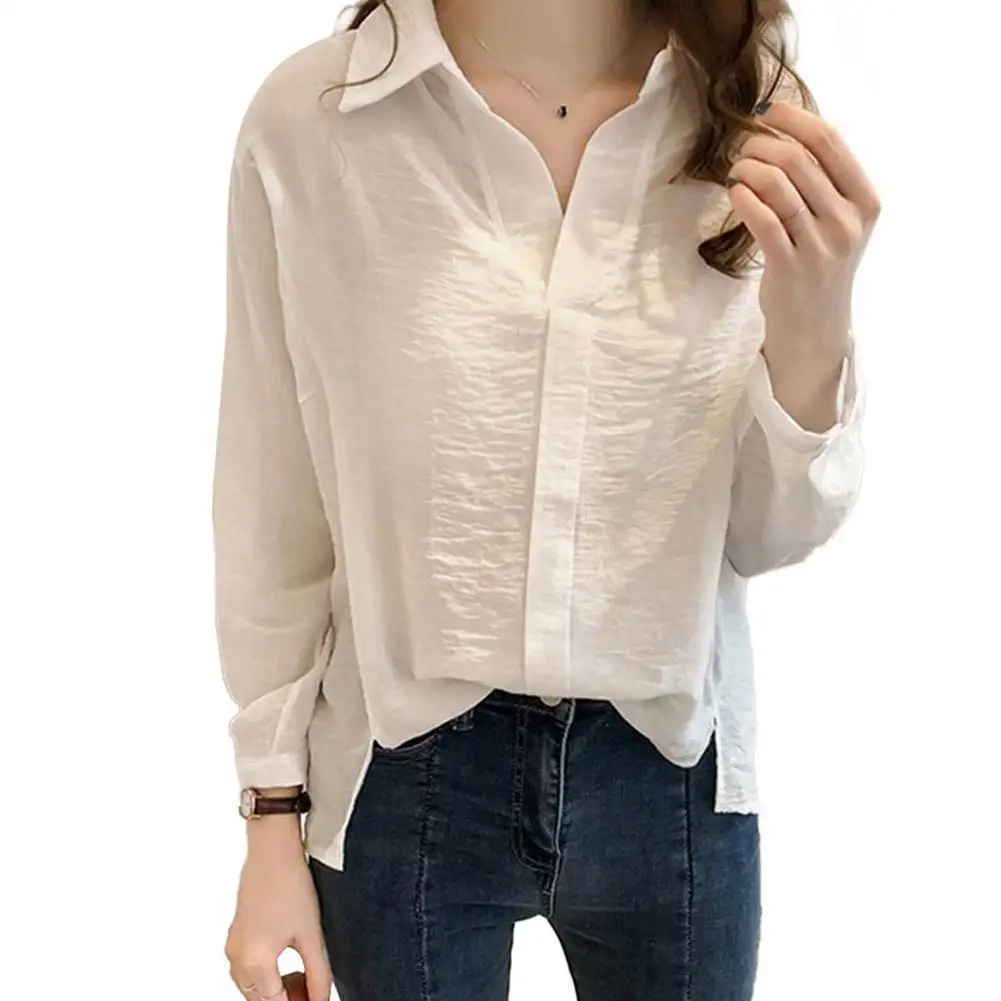 

MISSKY Women's Blouse Spring Autumn Solid Color V-neck Long-sleeved Shirt Female Tops New 2020