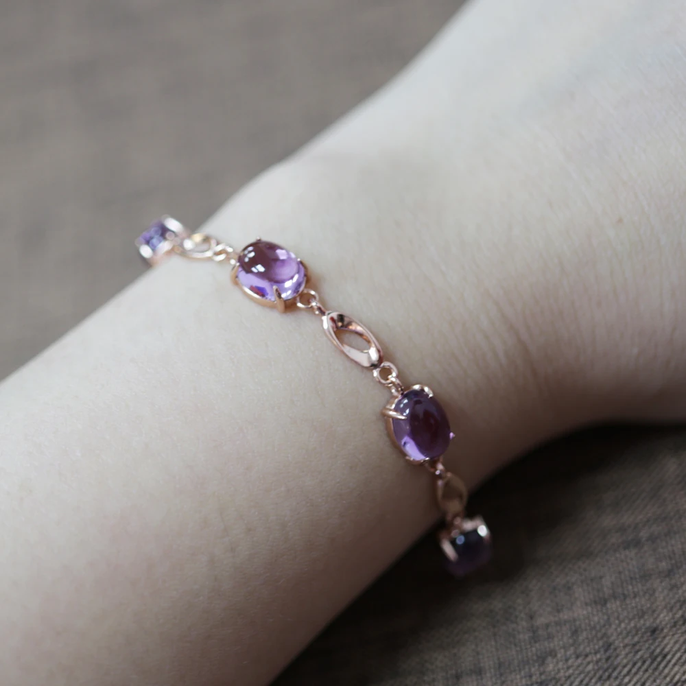 Аметист браслет натуральный драгоценный камень Овальный 7*9 мм с стерлингового
