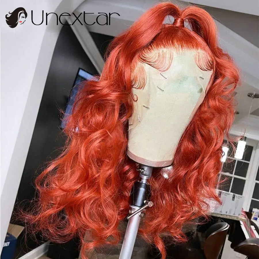 

Colored Human Hair Wigs Long 13X4 Lace Front Human Hair Wig Red Ginger Wavy Lace Front Wig Ladies Daily Dressup Wig