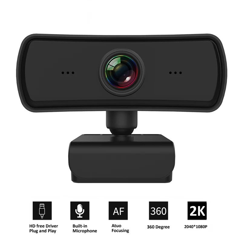 

360 Degrees 2K Webcam HD Computer PC WebCamera with Microphone Rotatable Cameras for Live Stream Video Class Conference PC Gamer