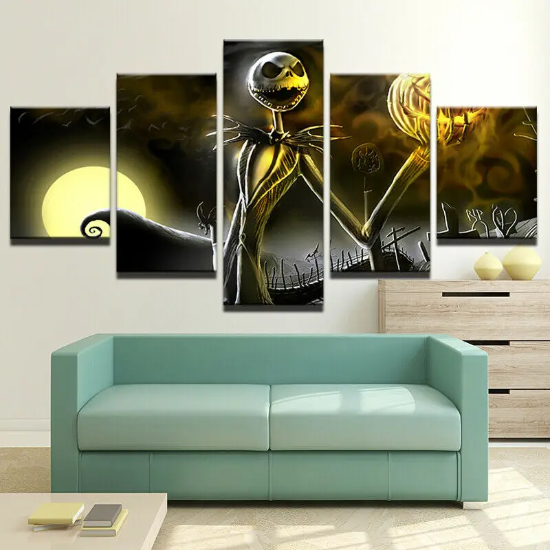 

No Framed 5 Pieces Skeleton Jack At Christmas HD Printed Wall Art Canvas Posters Pictures Paintings Home Decor for Living Room