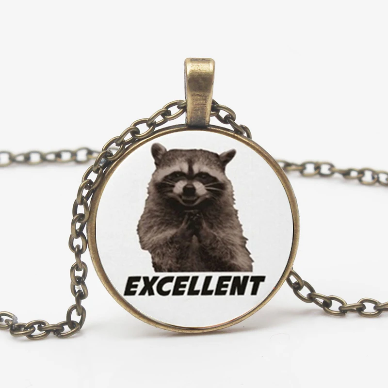 New Fashion Raccoon Crystal Pendant Necklace Jewelry Animal Glass Photo Cabochon Gift Men Women Decorative Souvenir |