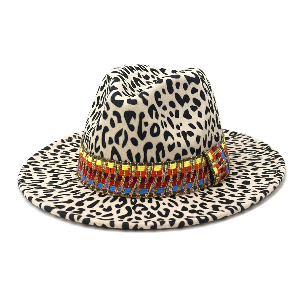 

ZLD Winter new men popular leopard print couple hat flat brim big brim cap jazz lady caps autumn women Casual fedoras hat