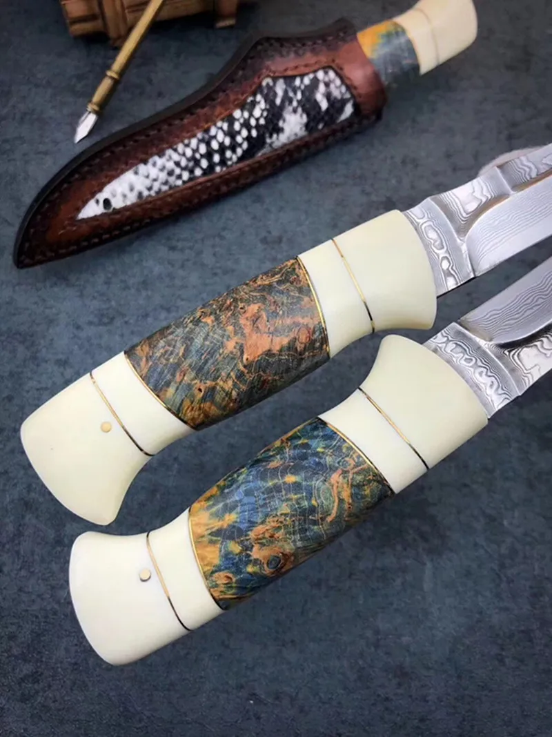 Ручной Кованый 60 HRC VG10 Дамасская сталь прямой фиксированный нож охотничьи ножи