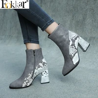 eokkar 2020 hoof heels winter shoes women pointed toe high heel stylish snake prints ankle boots zipper dress boots size 34 43
