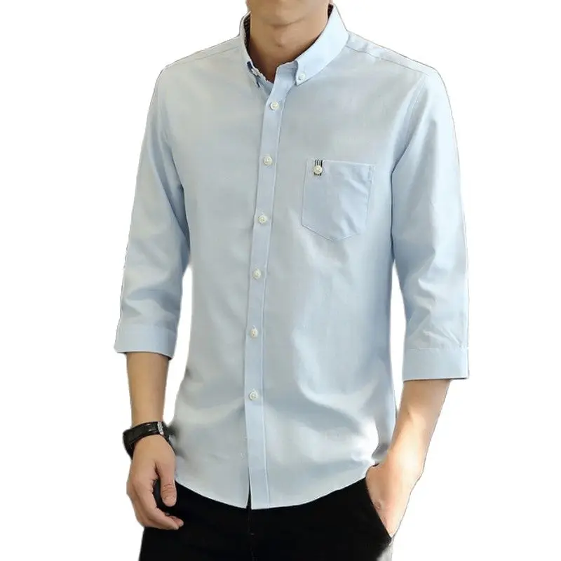 2021 Top Quality Men pure color Shirt men's Korean slim fit seven-minute sleeves  Business Formal Office bottom shirt Tops 4XL