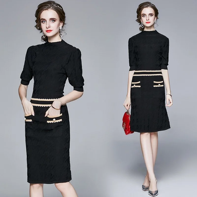 

Fashion Women half Sleeve Sweater Dress Women's Casual Autumn Dress Women sweater O-neck pull oversize Knitted Dresses