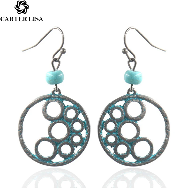 CARTER LISA женские круглые винтажные индийские цыганские висячие серьги с