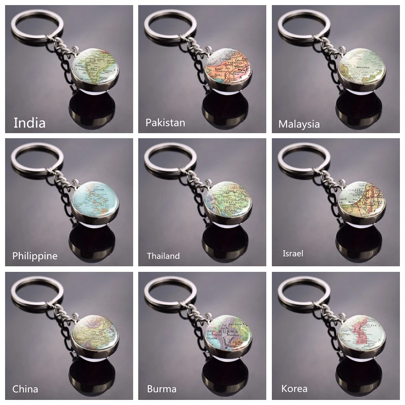 Брелок для ключей с хрустальным шаром Карта мира глобус земля кулон брелок