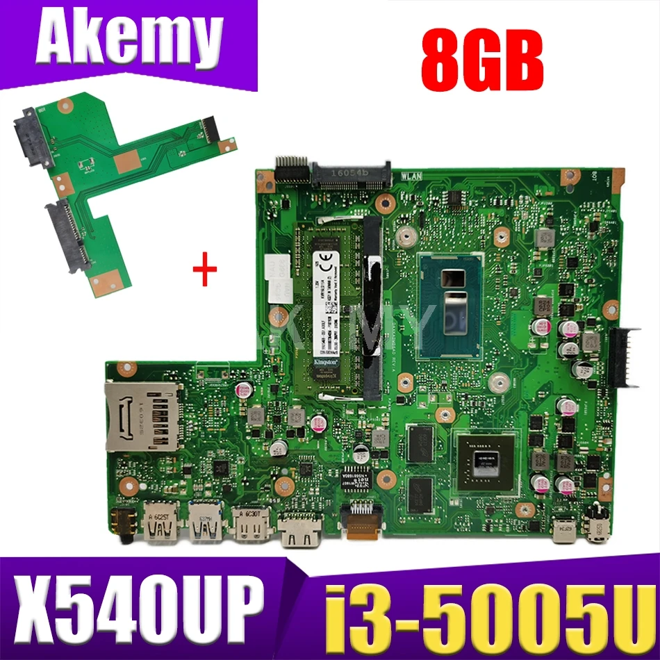 

Akemy laptop Motherboard X540UP X540U A540U R504U Mainboard W/ i3-5005U 8GB RAM DDR3 GT920M GPU Free HDD board