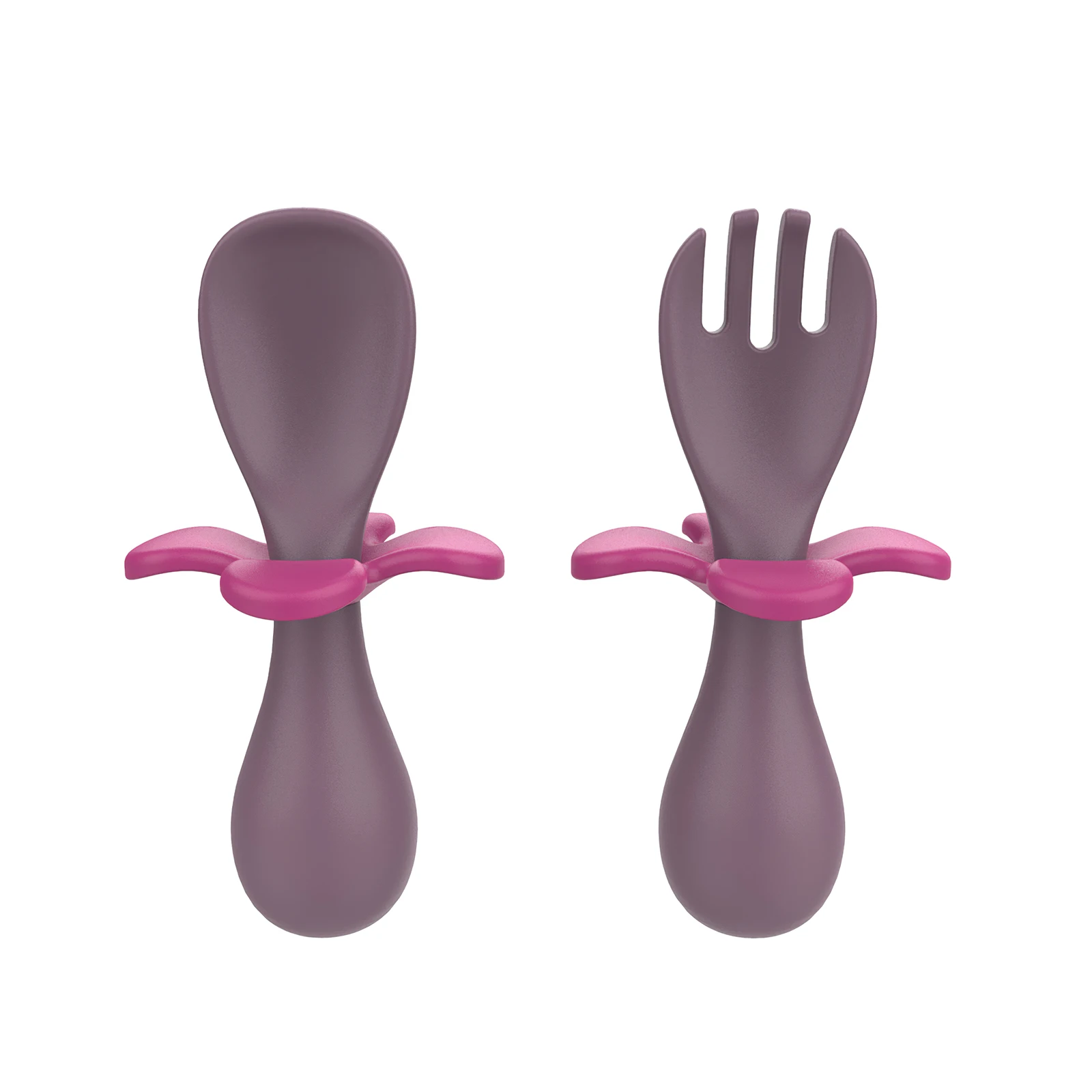 

Baby Feeding Short Spoon Fork Food Grade BPA Free Baby Easy To Grip Silicone Cute Cartoon Petal Shape Feeding Training Utensils