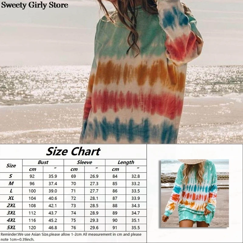 

Tie Dye Oversized Hoodies Long Pullovers Dress Autumn Winter Long Sleeve Women Sweatshirts Fashion Streetwear Loose Hoodie Retro