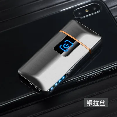 Silver Новая usb зарядка Зажигалка сенсорный экран электронные зажигалки маленький перезаряжаемый Электрический ветрозащитный мужской подарок - Цвет: Silver