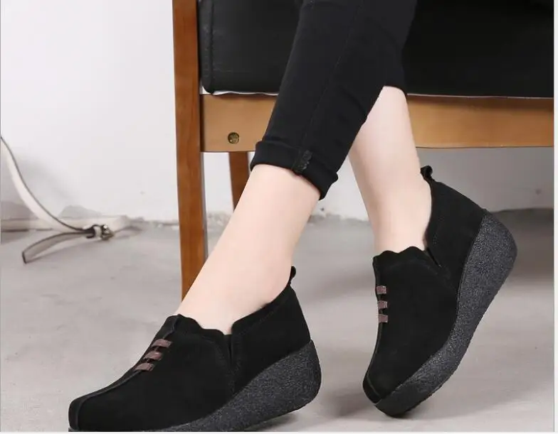 

Women Flats shoes Platform Loafers Ladies Elegant suedes Thick bottom increased Shoes Woman Autumn Slip On Casual Women's Shoes