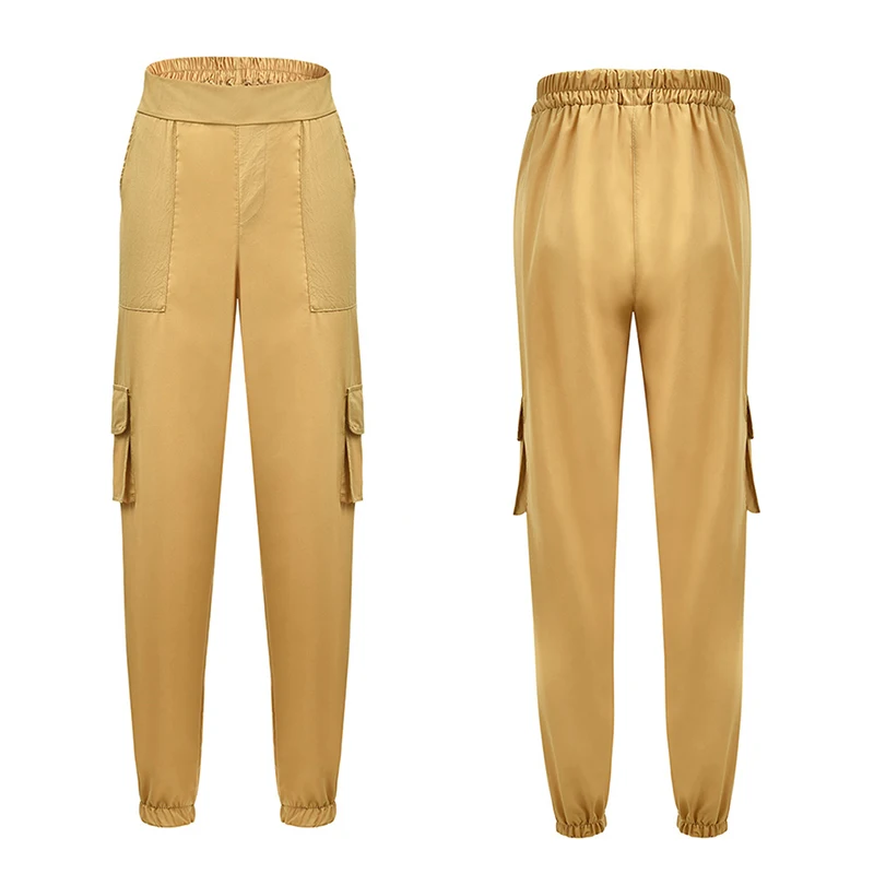 

2020 Autumn Women's Pants Stylish Multi-pockets Overalls Casual Front Zipper High Waist Cropped Trousers Female Plus Size