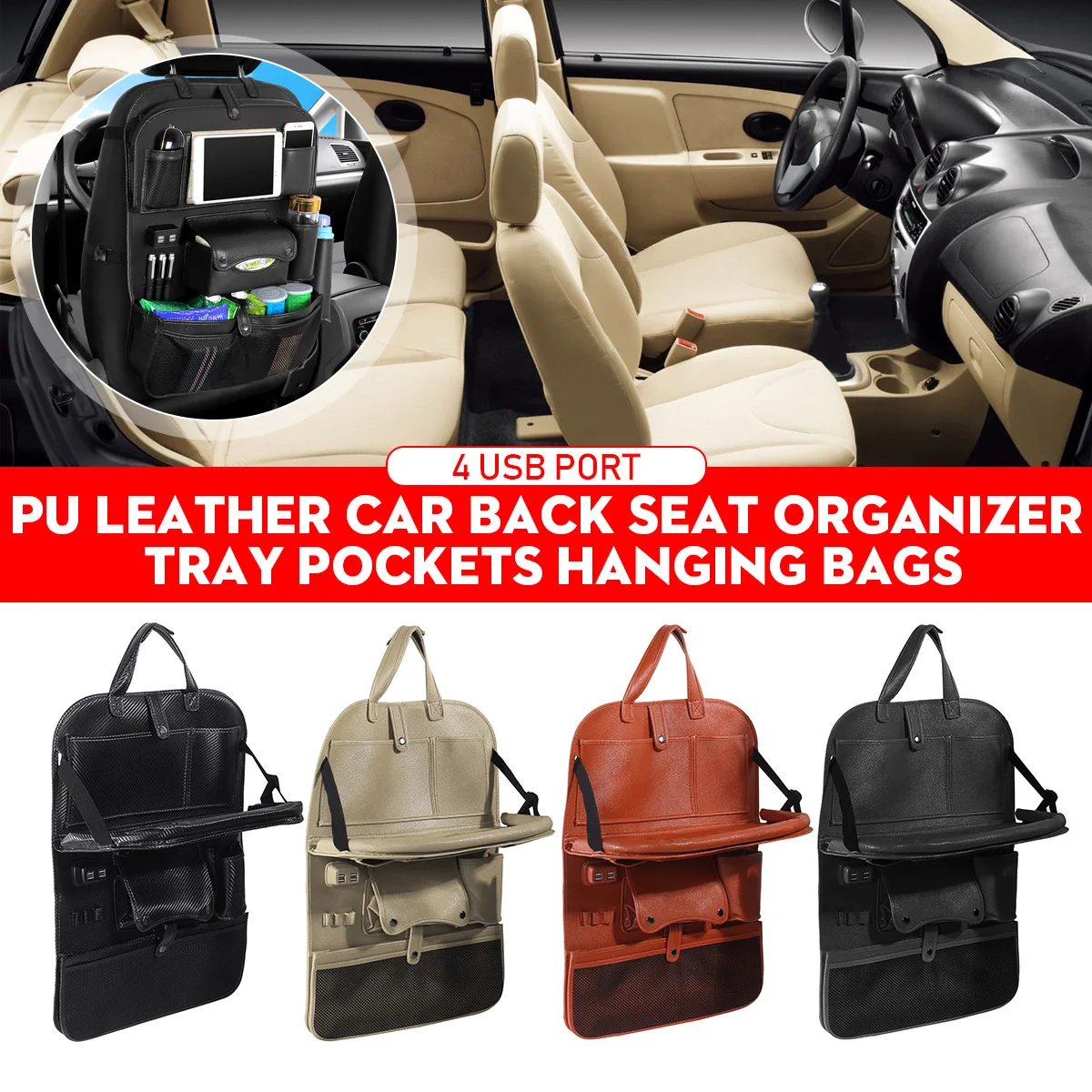 

Universal Car Back Seat Storage Bag Organizer Trunk Elastic Felt Storage Bag 6 Pockets Organizer Hanging Car Accessories