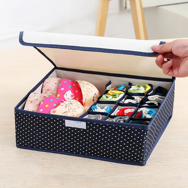 

13 Grids Oxford Cloth Socks Underpants Bra Storage Box with Lid Underwear Organizer Wardrobe Drawers Divider Boxes Sorting Tools