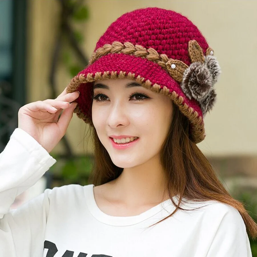 

Brand New Warm Hat Winter Women Earmuffs Wool Cap Pretty Knitted Hats Female Autumn Winter Fashion Beanies Hat Wholesale