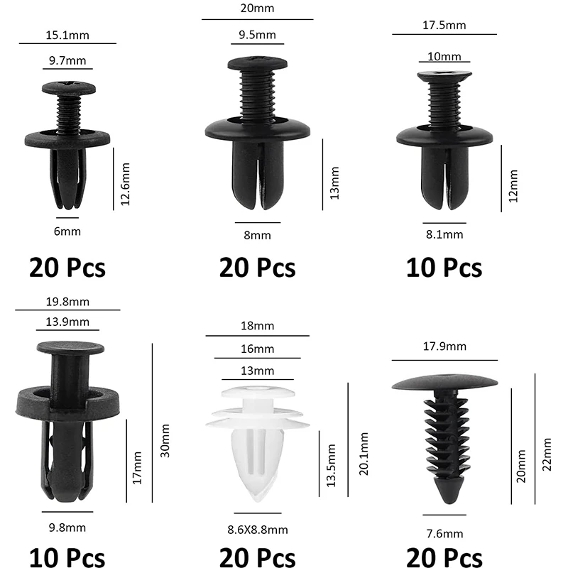 

6 size Auto Fastener Clip Mixed Bumper Door Trim Panel Retainer Fasteners Kit Car Body Push Plastic Clips Pin Rivet Removal Tool