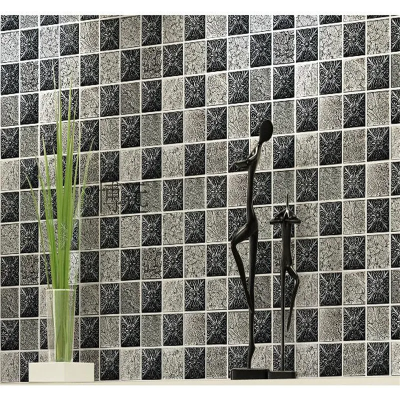 Мозаичная плитка из полимерного стекла винтажная черно серая для кухни ванной