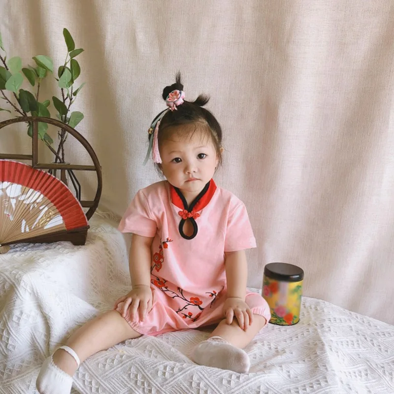 

Baby Summer Rompers Chinese Cheongsam Bebe Costume Floral Print Infant Elegant Jumpsuit for Party Style Baby Clothes 2019