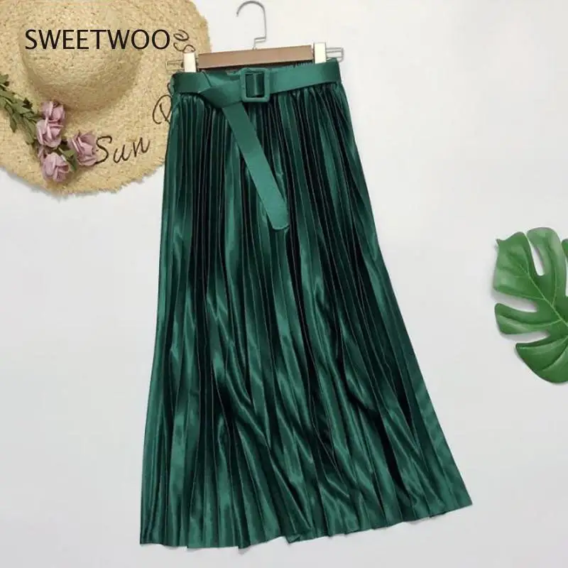 Повседневные юбки макси Длинные атласные шелковые для женщин с эластичной