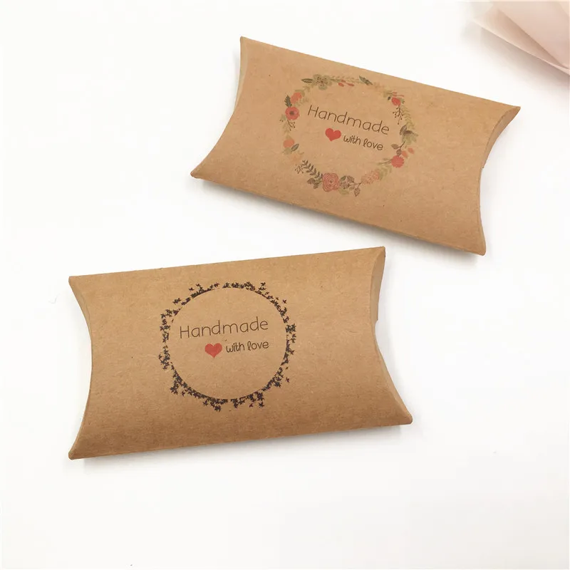 

100Pcs/Lot Flower Wild Goose With Love Pattern Kraft Paper Pillow Boxes For Dried Flower Petals Packaging Storage Container Box