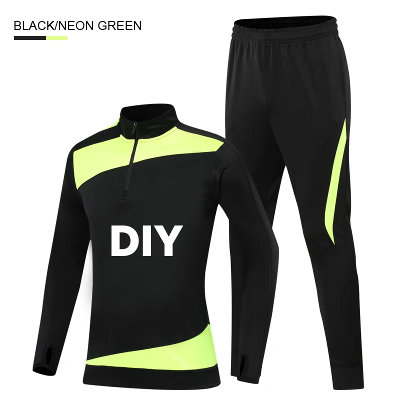 Black Green DIY Детская зимняя спортивная одежда для футбола; Спортивный костюм с длинными рукавами; длинные штаны; трикотажные костюмы для фитнеса и бега; спортивная форма для бега - Цвет: Black Green DIY