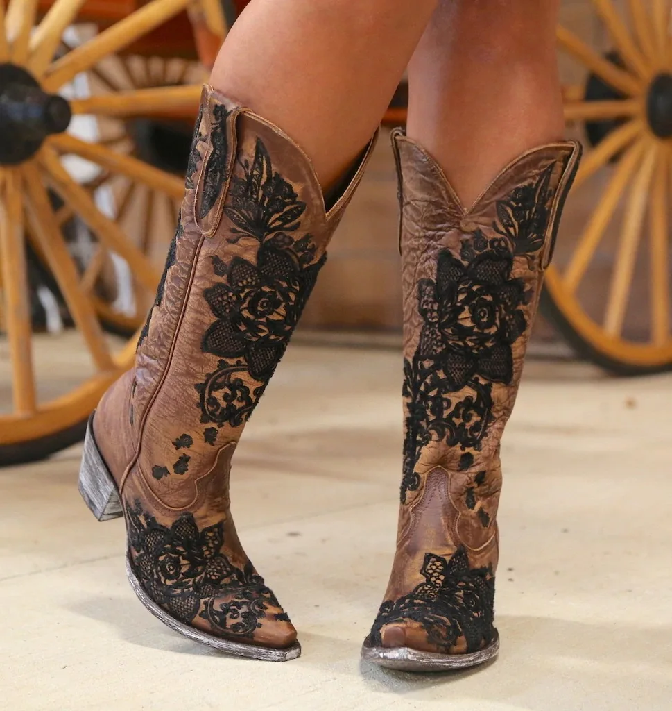 

Fashion Womens Shoes Autumn Winter Mid-heel Ethnic Embroidery Square Toe Mid-tube Retro Classic Knight Boots Zapatos Para Mujer