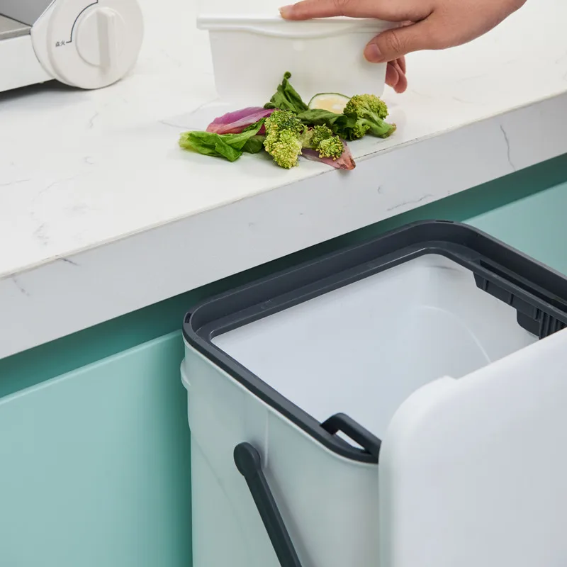 

Kitchen Hanging Sliding Lid Plastic Trash Can Wide Opening Durable Gabage Can Household Trash Basket Household Trash Can Bin WF