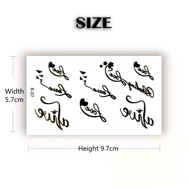 2 Sheet Temporary Waterproof English Letters Tattoo Stickers Black Flower False Tattoos Men And Women Disposable Decorative Art