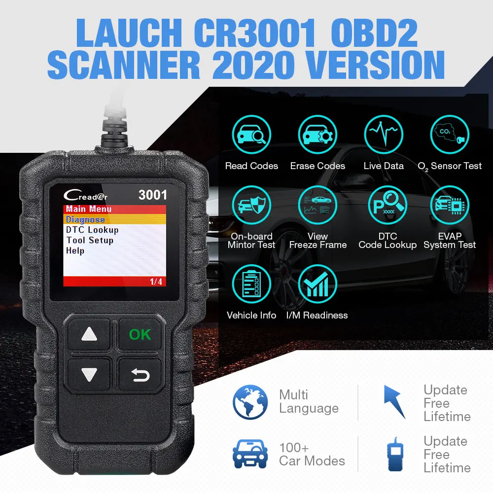 

LAUNCH X431 CR3001 OBD2 Scanner Support Full OBD II/EOBD Launch Creader 3001 Auto Scanner Diagnostic PK CR319 ELM327 V1.5 V2.1